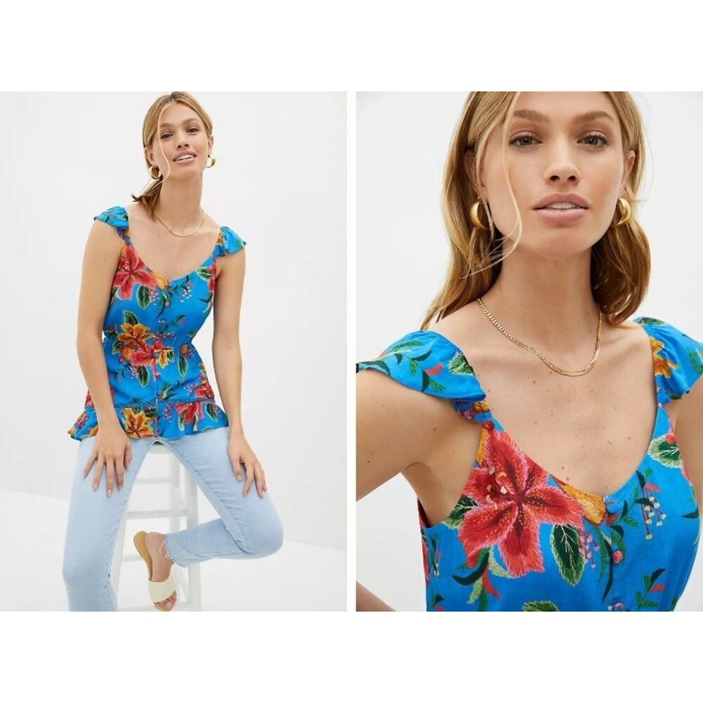 Anthropologie Farm Rio Women's Ruffled Floral Blouse Top Tank Sz S